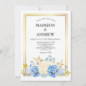 Invitation Blue White Flowers Gold Frame Mariage élégant (Devant)