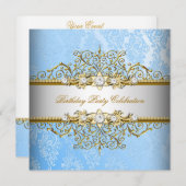 Invitation Blue White Gold Elegant Party (Devant / Derrière)