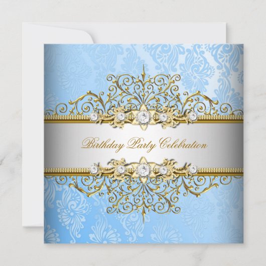 Invitation Blue White Gold Elegant Party (Devant)