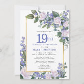 Invitation Blue White Gold Floral 19e anniversaire (Devant)