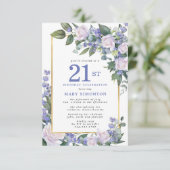 Invitation Blue White Gold Floral 21e anniversaire (Debout devant)