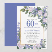 Invitation Blue White Gold Floral 60e anniversaire (Devant / Derrière)