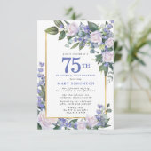 Invitation Blue White Gold Floral 75e anniversaire (Debout devant)