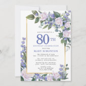 Invitation Blue White Gold Floral 80e anniversaire (Devant)