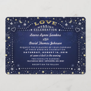 Invitation Blue White Gold Moon Stars RÉCEPTION INFO sur le d