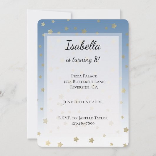Invitation Blue White Gold Stars Anniversaire (Dos)