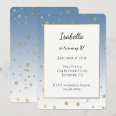 Invitation Blue White Gold Stars Birthday (Devant / Derrière)