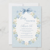 Invitation Blue White Hydrangeas Ribbon Vintage Baby Shower (Devant)