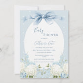 Invitation Blue White Hydrangeas Ribbon Vintage Baby Shower (Devant)