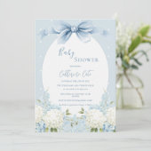 Invitation Blue White Hydrangeas Ribbon Vintage Baby Shower (Debout devant)