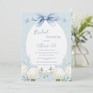 Invitation Blue White Hydrangeas Ribbon Vintage Bridal Shower