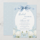 Invitation Blue White Hydrangeas Ribbon Vintage Bridal Shower (Devant / Derrière)