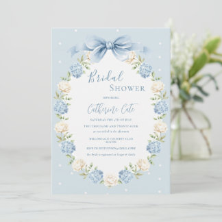 Invitation Blue White Hydrangeas Ribbon Vintage Bridal Shower