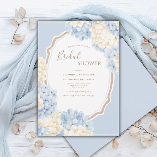 Invitation Blue & White Hydrangeas Vintage Bridal Shower