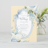 Invitation Blue White Hydrangeas Yellow Elegant Wedding (Debout devant)