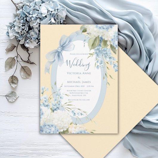 Invitation Blue White Hydrangeas Yellow Elegant Wedding