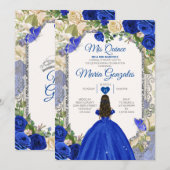 Invitation Blue & White Mis Quince 15 Anos Argent Crown (Devant / Derrière)