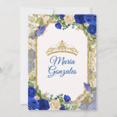 Invitation Blue & White Mis Quince 15 Anos Gold Crown (Dos)