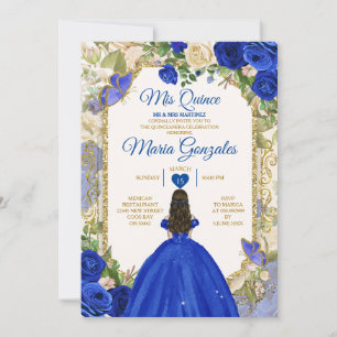 Invitation Blue & White Mis Quince 15 Anos Gold Crown