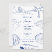 Invitation Blue White Sea Shells Beach Fête des mariées d'été (Devant)