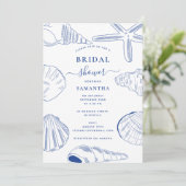 Invitation Blue White Sea Shells Beach Fête des mariées d'été (Debout devant)