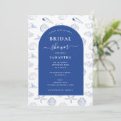 Invitation Blue White Sea Shells Beach Fête des mariées d'été (Debout devant)