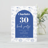 Invitation Blue White Sea Shells Beach Summer Anniversaire (Debout devant)