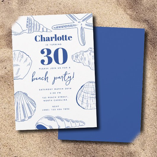 Invitation Blue White Sea Shells Beach Summer Anniversaire