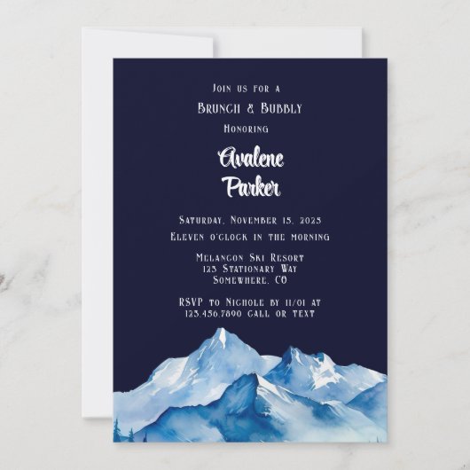Invitation Blue White Snowy Mountains Brunch & Bubbly (Devant)