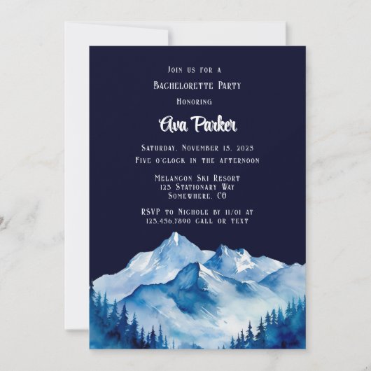Invitation Blue White Snowy Mounts Bachelorette Party (Devant)