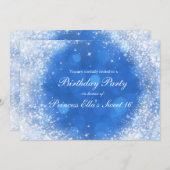 Invitation Blue & White Sparkle Cendrillon N'importe quelle f (Devant / Derrière)