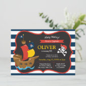 Invitation Blue White Stripes Pirate Ship Anniversaire Invita (Debout devant)