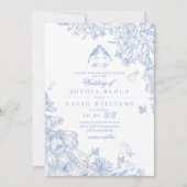 Invitation Blue White Toile French Floral Wedding  (Devant)