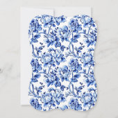 Invitation Blue & White w Calligraphie Floral Toile Mariage (Dos)
