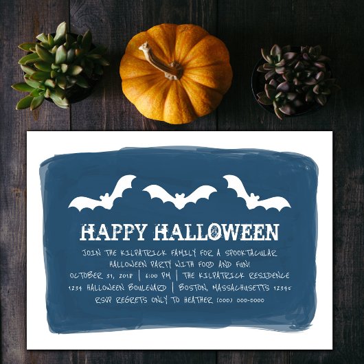 Invitation Blue White Watercolor chauves Halloween