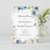 Invitation Blue White Watercolor Florals Rehearsal Dinner (Debout devant)