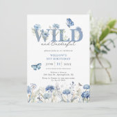 Invitation Blue Wild & Onedering Fleur sauvage 1er anniversai (Debout devant)