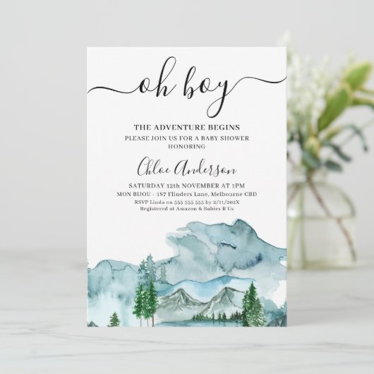 Invitation Blue Wilderness L'aventure commence le Baby shower (Debout devant)