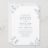 Invitation Blue Wildflowers Elegant Modern QR Code Wedding (Devant)
