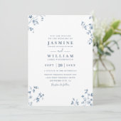 Invitation Blue Wildflowers Elegant Modern QR Code Wedding (Debout devant)