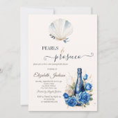 Invitation Blue Wine Roses Seashell Pearls & Prosecco  (Devant)
