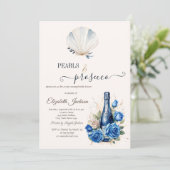 Invitation Blue Wine Roses Seashell Pearls & Prosecco  (Debout devant)