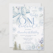 Invitation Blue Winter Bow Onederland Snowflake 1st Birthday (Devant)