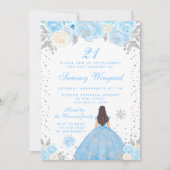 Invitation Blue Winter Brunette Hair Princesse Anniversaire (Devant)