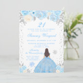 Invitation Blue Winter Brunette Hair Princesse Anniversaire (Debout devant)