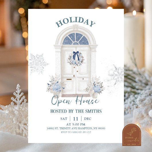 Invitation Blue Winter Christmas Holiday Open House