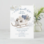 Invitation Blue Winter Christmas Sleigh Baby Shower (Debout devant)