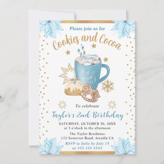 Invitation Blue Winter Cookies & Cocoa Birthday (Devant)