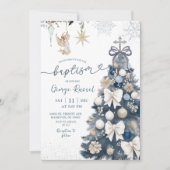Invitation Blue Winter Coquette Bow Christmas Baptism (Devant)
