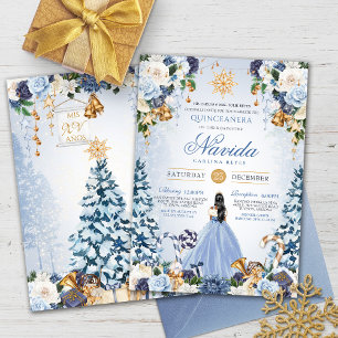 Invitation Blue Winter Floral Neige Princesse Vacances Québec